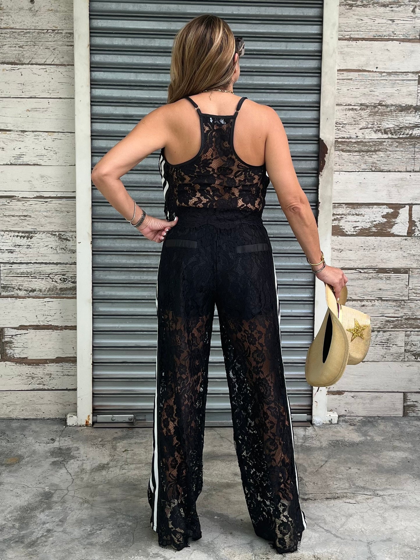 Black Lace Track Suit Set