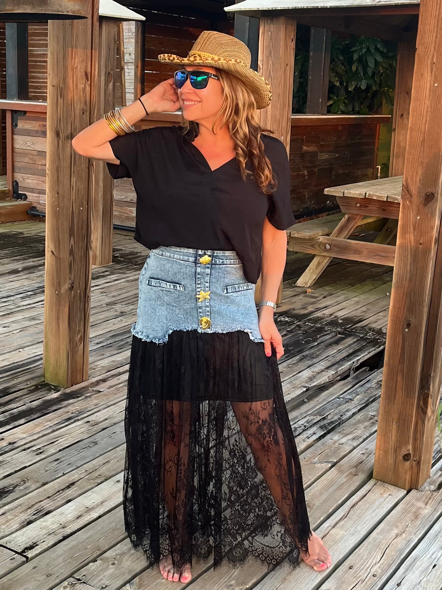 Denim & Lace Maxi skirt