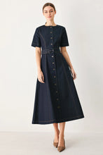 Load image into Gallery viewer, Romantic Dark Denim Woven Midi Dress