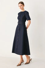 Load image into Gallery viewer, Romantic Dark Denim Woven Midi Dress