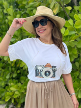 Load image into Gallery viewer, Camera Embellished Sleeve T-Shirt