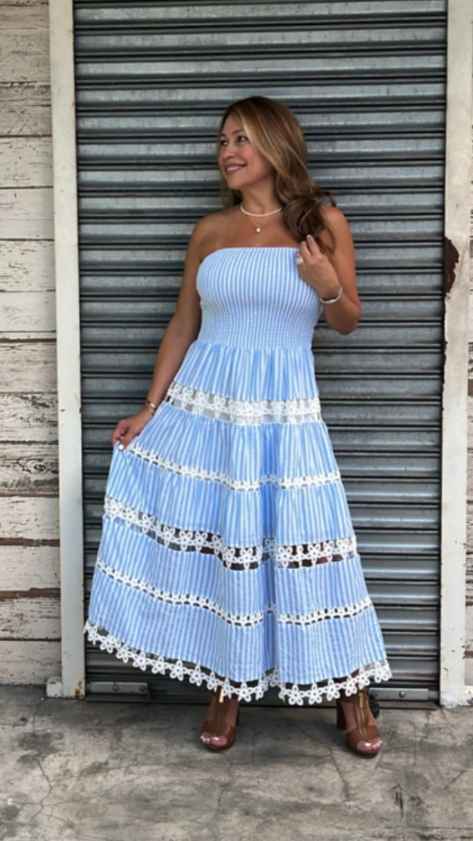 Strapless Flower Trim Dress