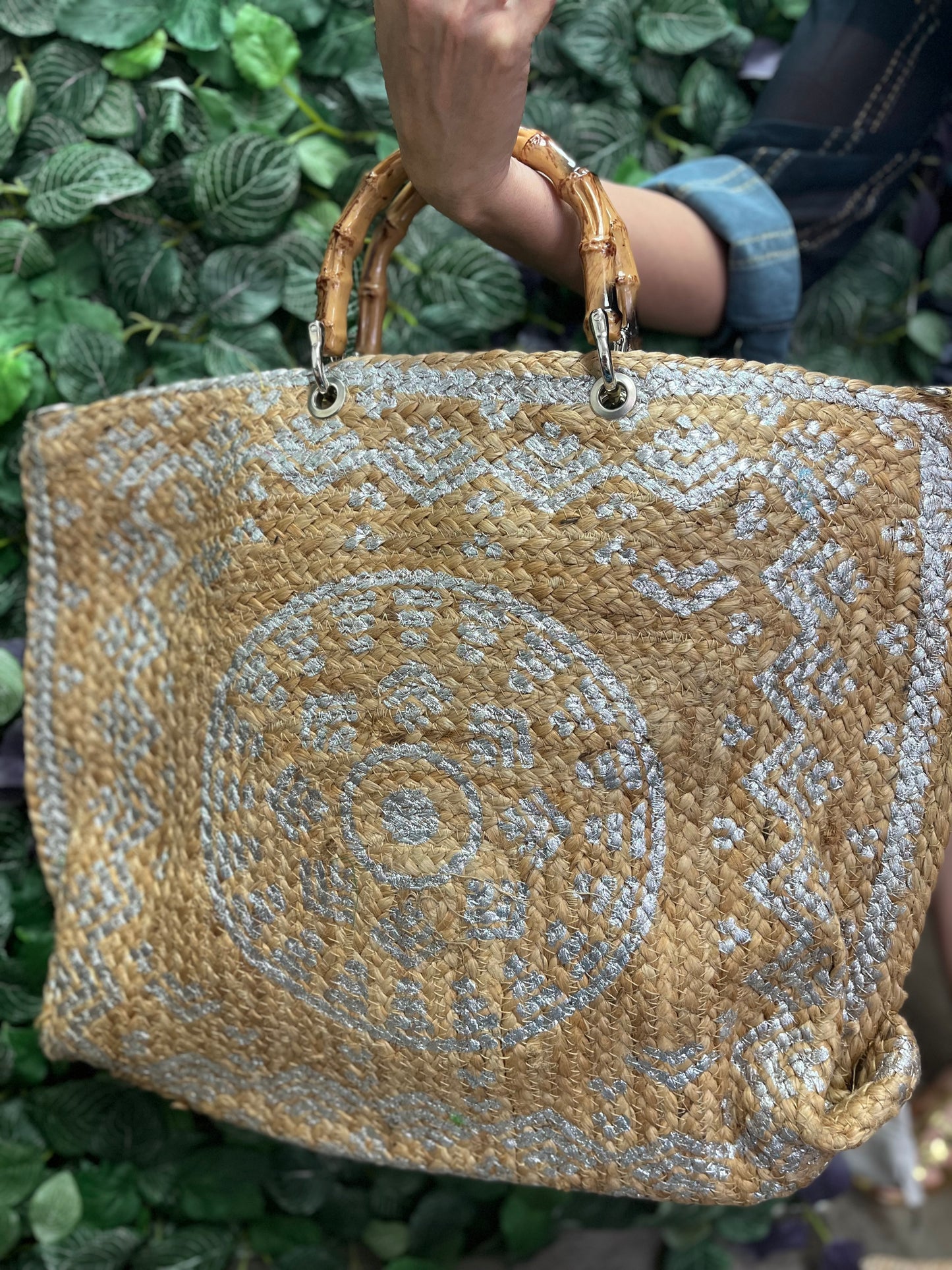 Woven Purse with Bamboo handle