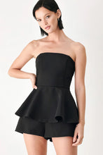 Load image into Gallery viewer, Black Strapless Peplum Romper