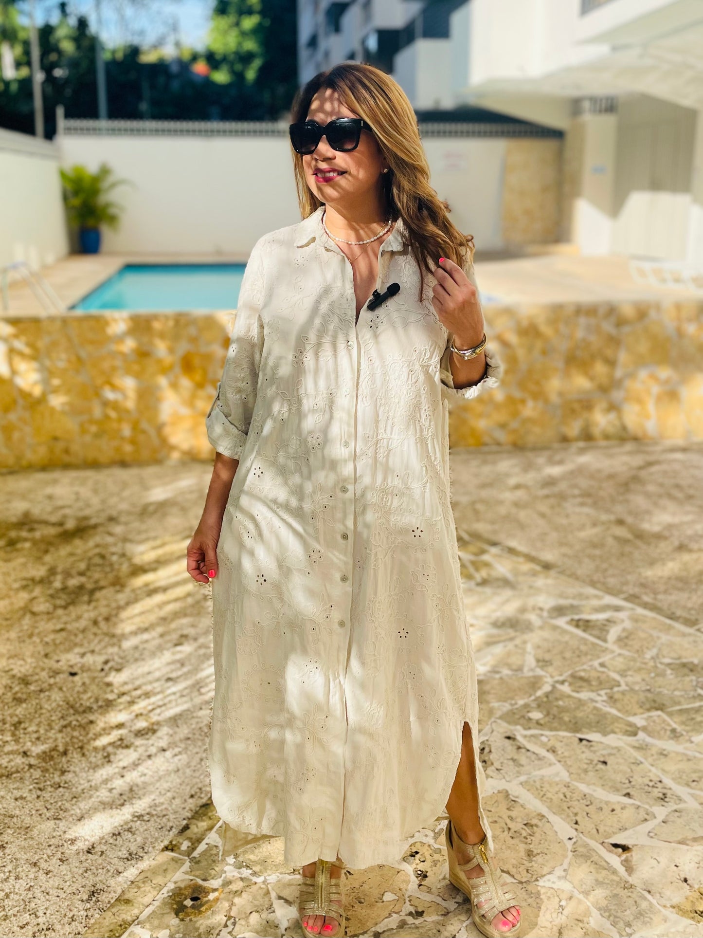 Eyelet Midi Shirt Dress
