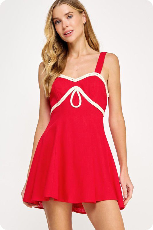 Braid Trim Linen Mini dress