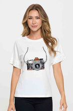 Load image into Gallery viewer, Camera Embellished Sleeve T-Shirt