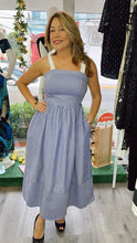 Load image into Gallery viewer, Tie Straps Blue Stripes Midi Dress