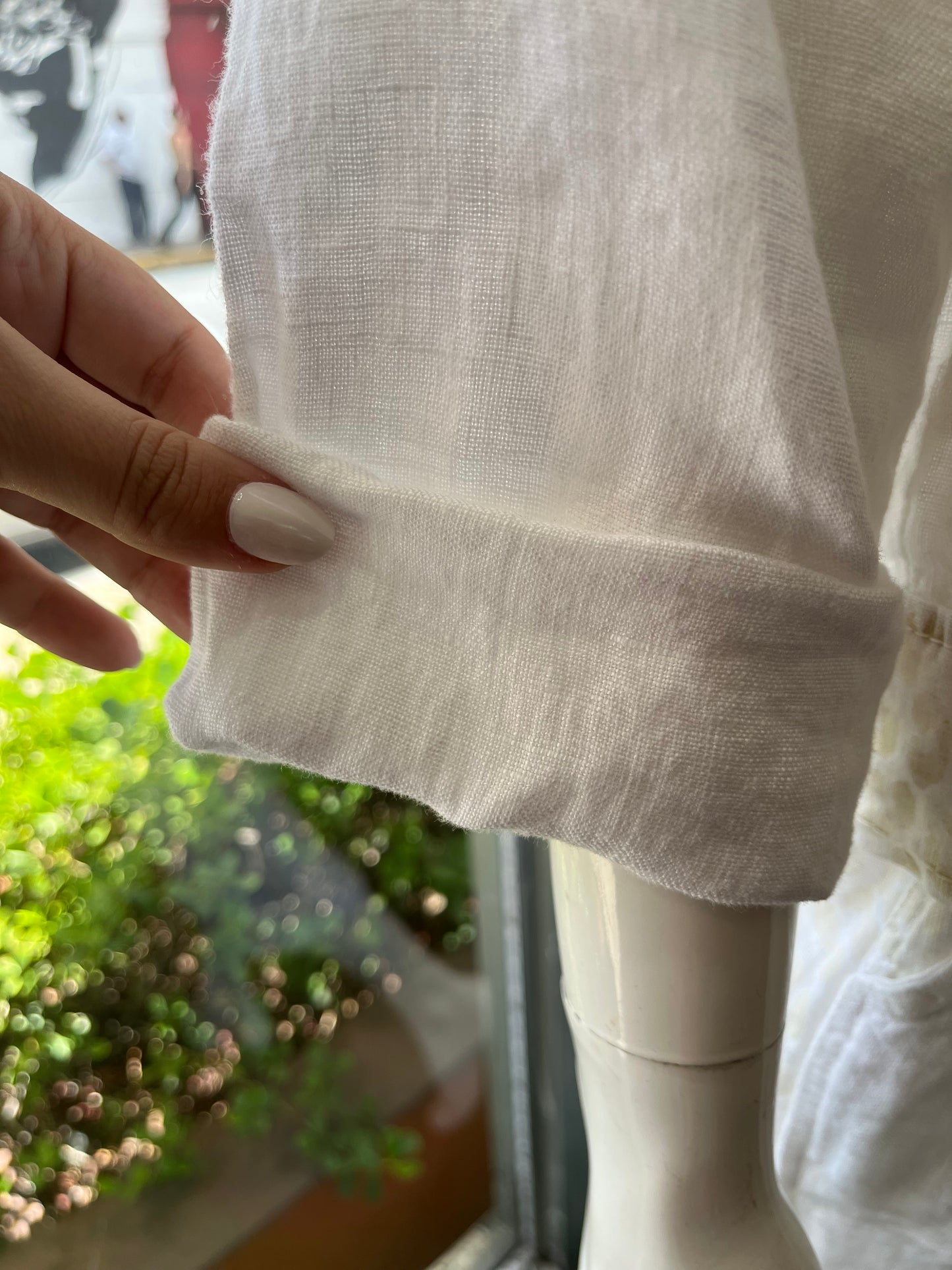 White Linen Blouse w. Sequin Heart