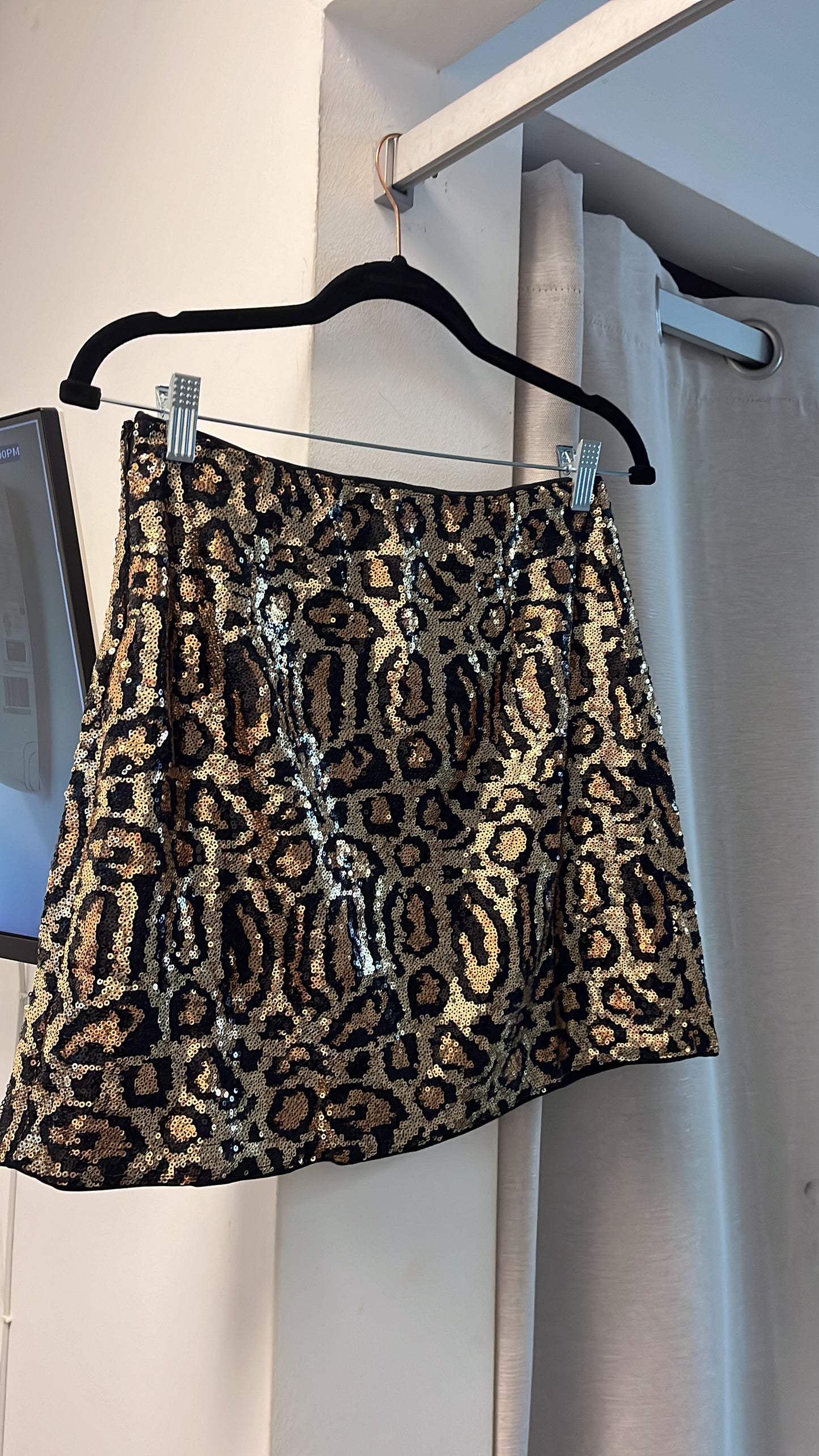 Sequins Animal Print Mini Skirt