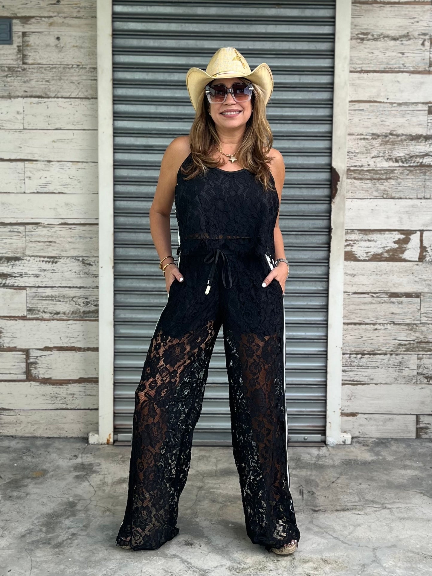 Black Lace Track Suit Set