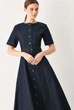 Load image into Gallery viewer, Romantic Dark Denim Woven Midi Dress