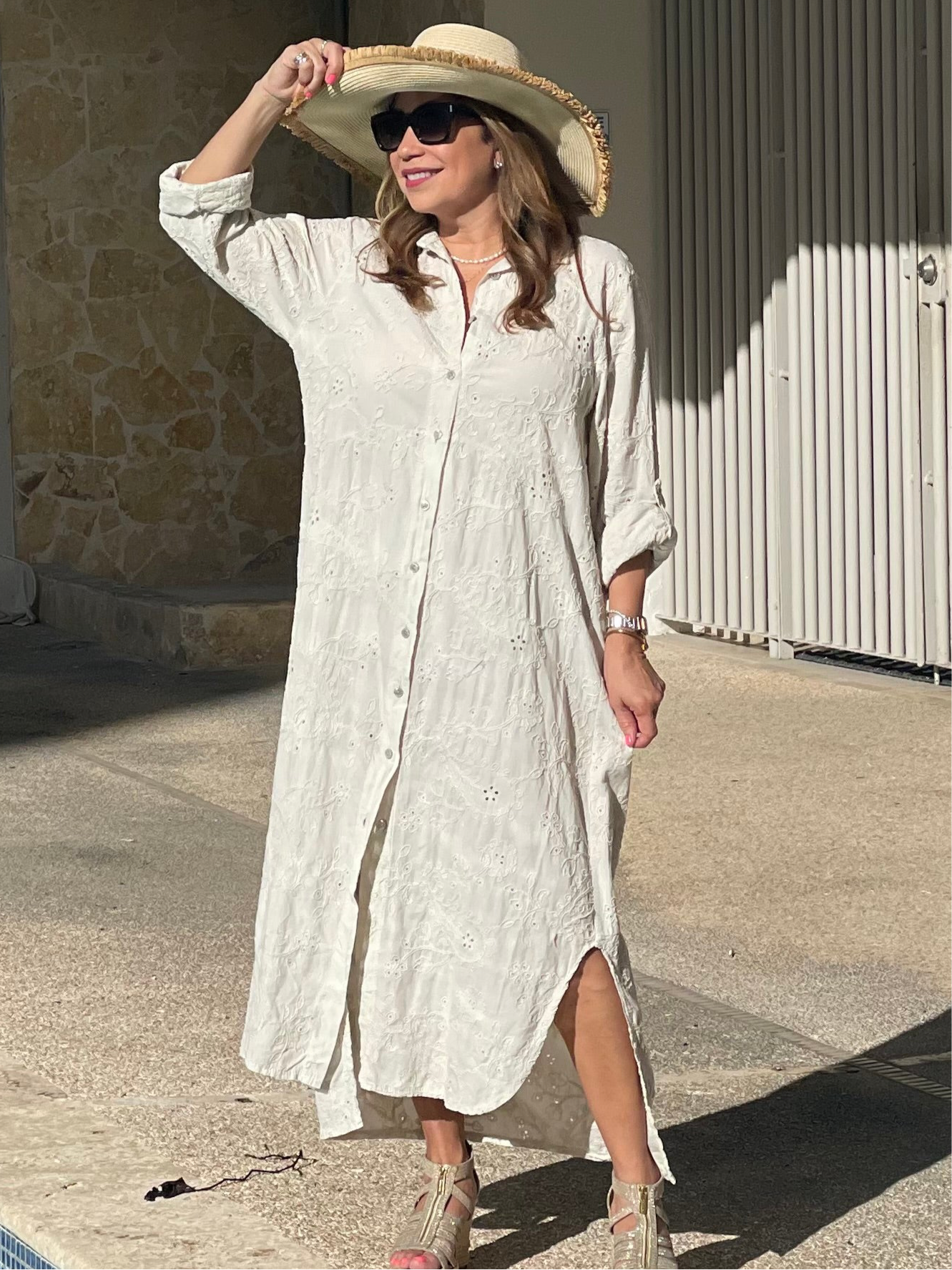 Eyelet Midi Shirt Dress