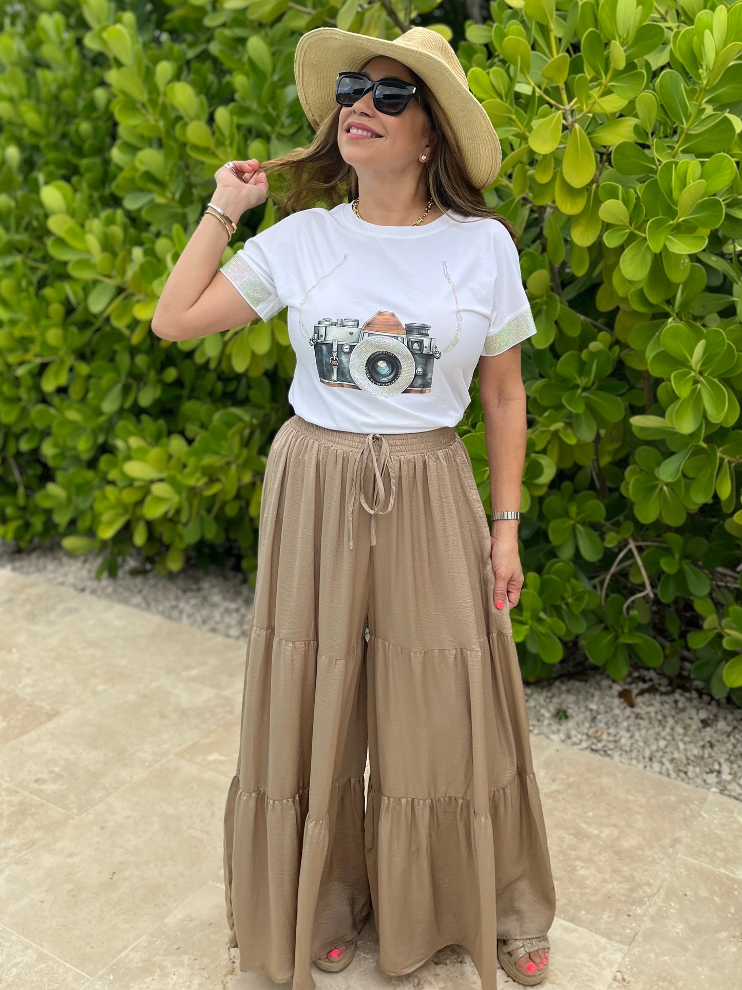 Camera Embellished Sleeve T-Shirt