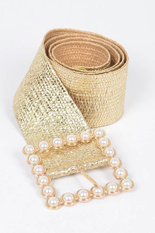 Pearl Buckle Elastic Gold/Silver Belt