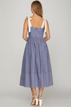 Load image into Gallery viewer, Tie Straps Blue Stripes Midi Dress