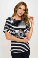 Load image into Gallery viewer, Camera Embellished Sleeve T-Shirt