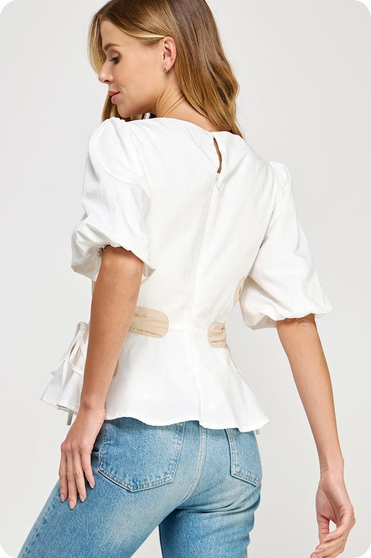 Ivory Blouse with Beige Flower