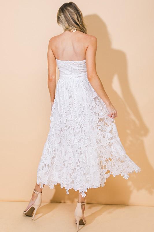 White Lace Strapless Dress – Maria Leon Moda