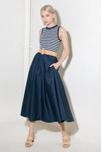 Load image into Gallery viewer, Navy Striped Belted Midi Dress
