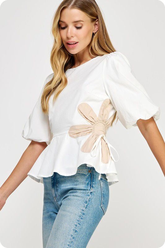 Ivory Blouse with Beige Flower