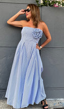 Load image into Gallery viewer, Strapless Blue Stripes Maxi Dress
