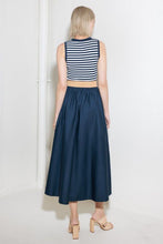 Load image into Gallery viewer, Navy Striped Belted Midi Dress

