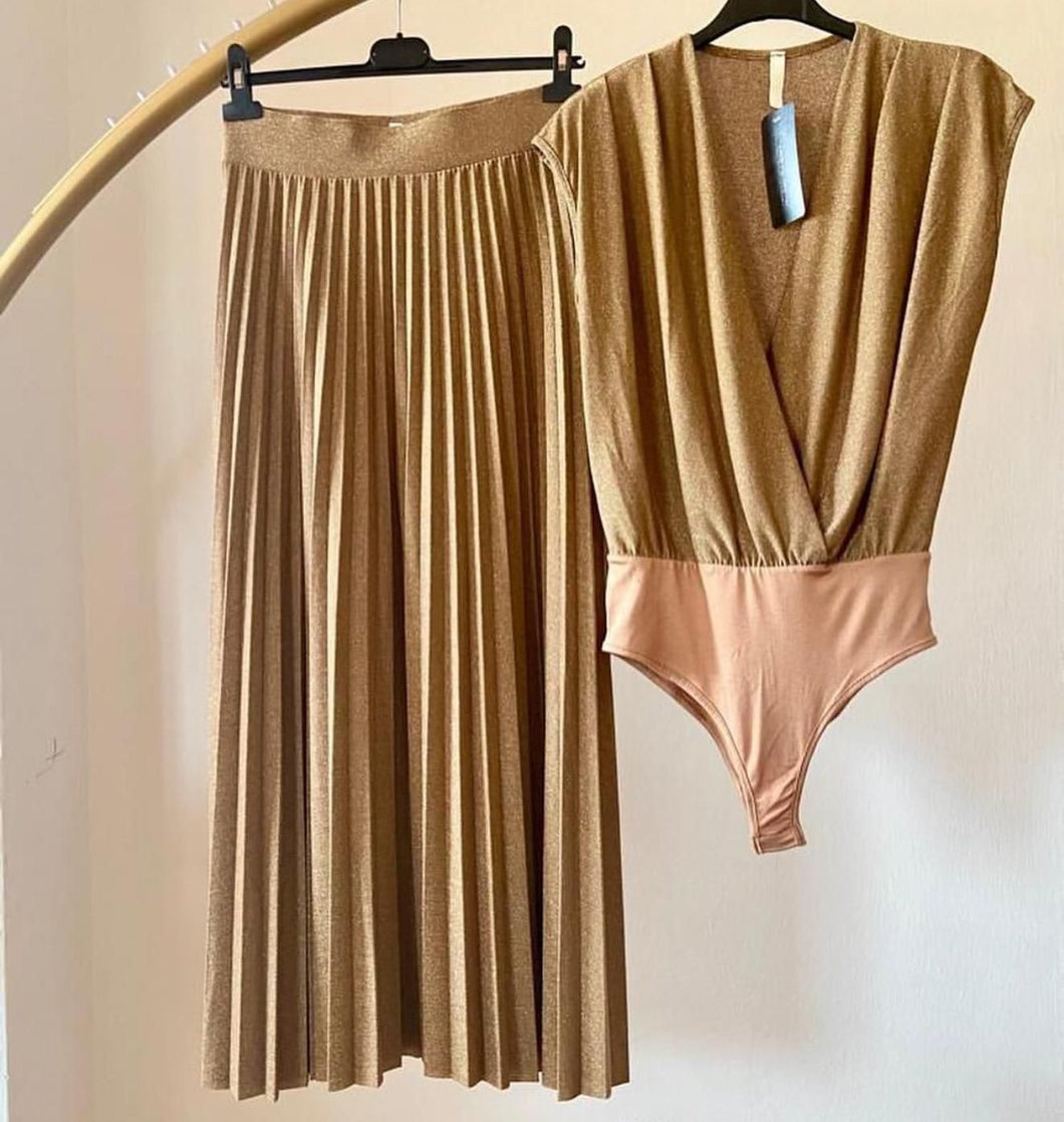 Gold Bodysuit And Skirt Set