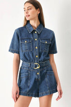 Load image into Gallery viewer, Belted Washed Denim Romper
