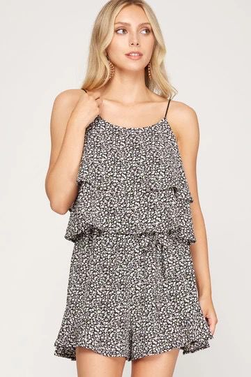 Black Floral Ruffled Romper