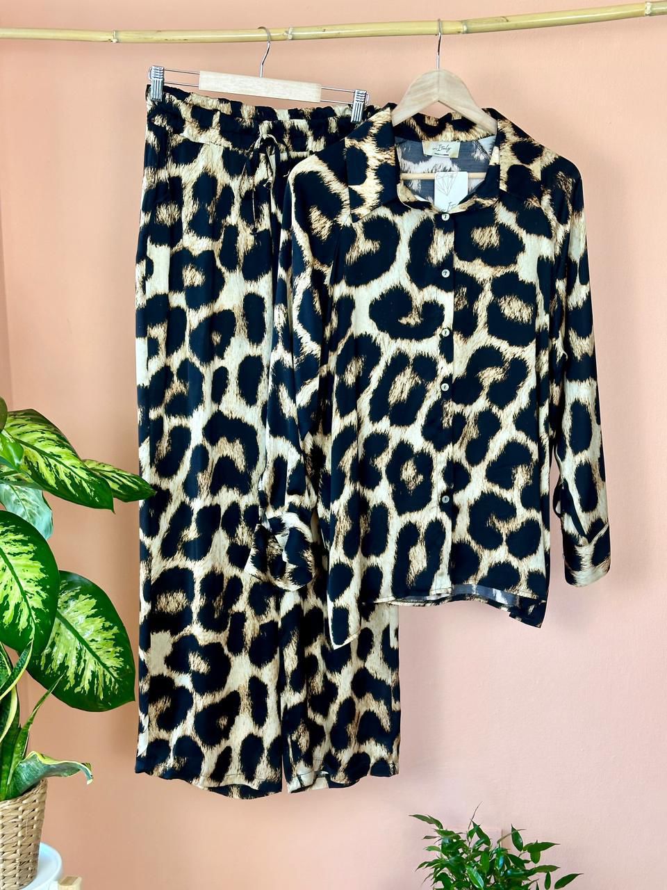 Silky Animal Print Top And Pants Set