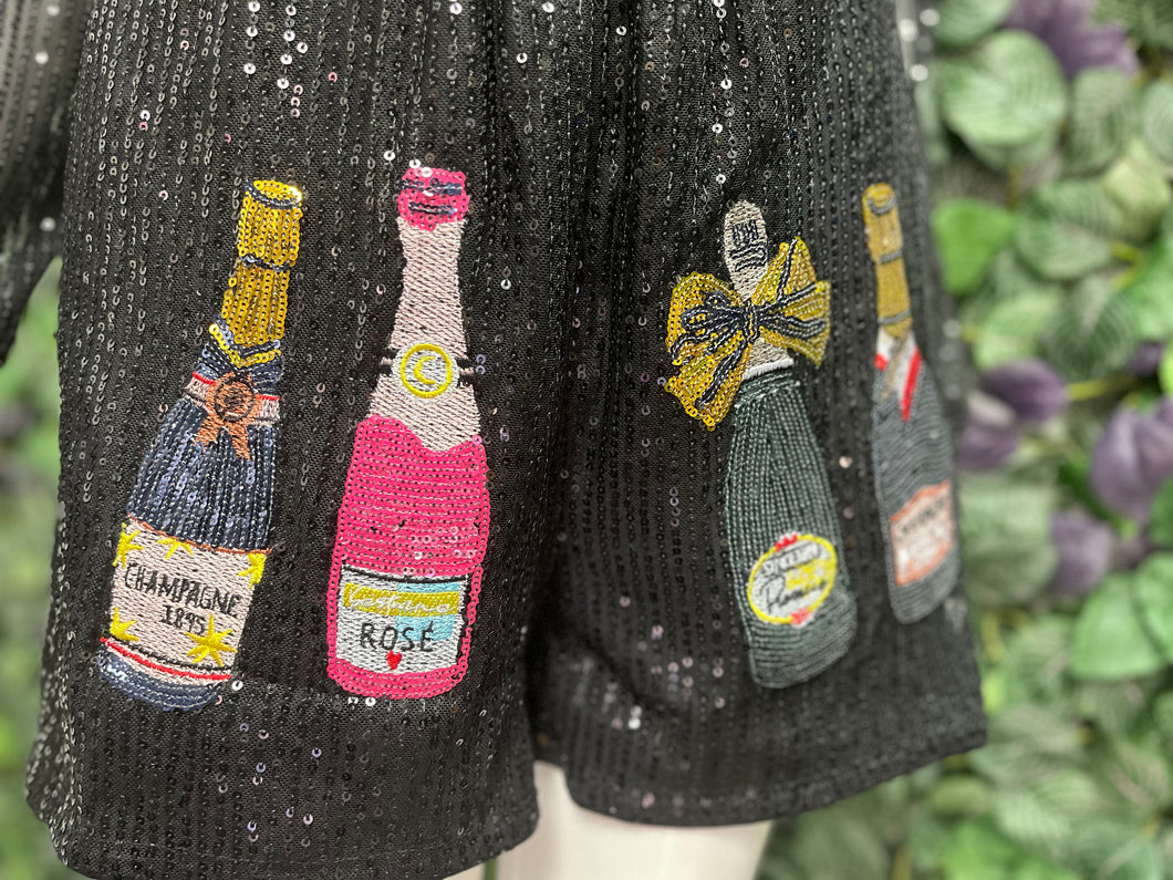 Champagne Black Sequins Shorts