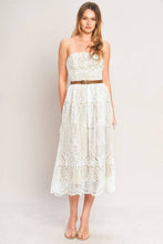Load image into Gallery viewer, Belted Lace Strapless Dress
