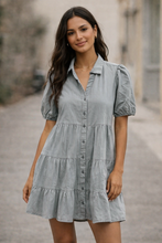 Load image into Gallery viewer, Pleated Denim Mini Dress
