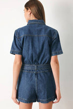 Load image into Gallery viewer, Belted Washed Denim Romper
