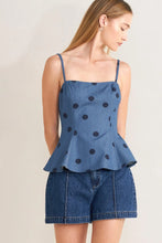 Load image into Gallery viewer, Midnight Polka Peplum Top
