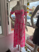 Load image into Gallery viewer, Neon Pink Off Shoulder Midi Dress

