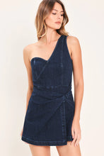 Load image into Gallery viewer, One Shoulder Denim Romper
