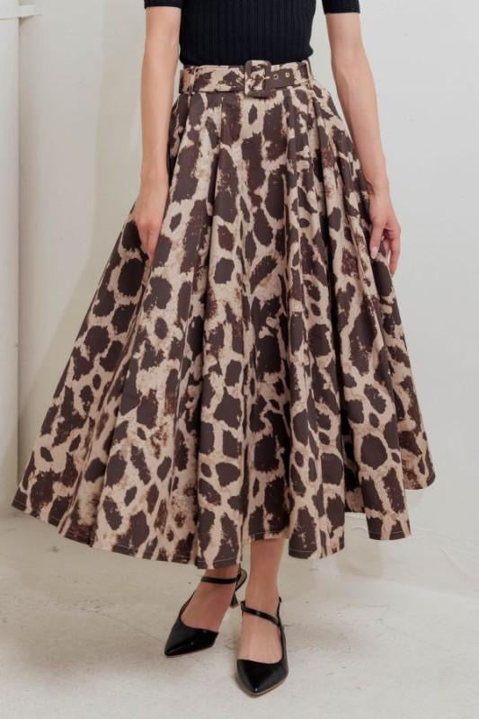 Leopard Print Belted Skirt