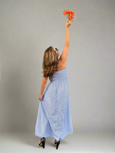 Load image into Gallery viewer, Strapless Blue Stripes Maxi Dress
