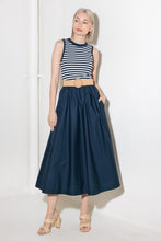 Load image into Gallery viewer, Navy Striped Belted Midi Dress

