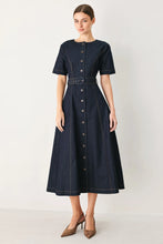 Load image into Gallery viewer, Romantic Dark Denim Woven Midi Dress
