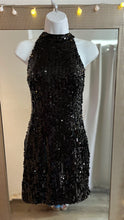 Load image into Gallery viewer, High neck sequin little black dress
