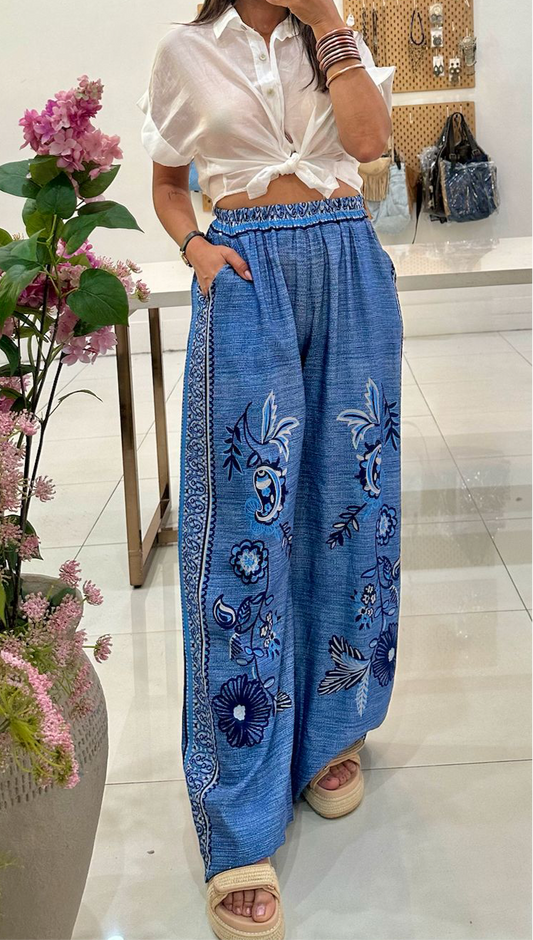 Italian Floral Blue PANTS *only*