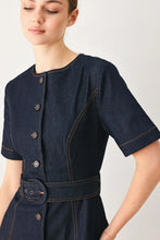 Load image into Gallery viewer, Romantic Dark Denim Woven Midi Dress
