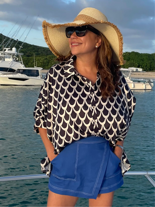 Black And White Print Loose Fit Blouse
