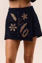 Load image into Gallery viewer, Black and Gold Detailed Embroidered Skort Set
