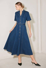 Load image into Gallery viewer, Short Sleeve Denim Midi Dress
