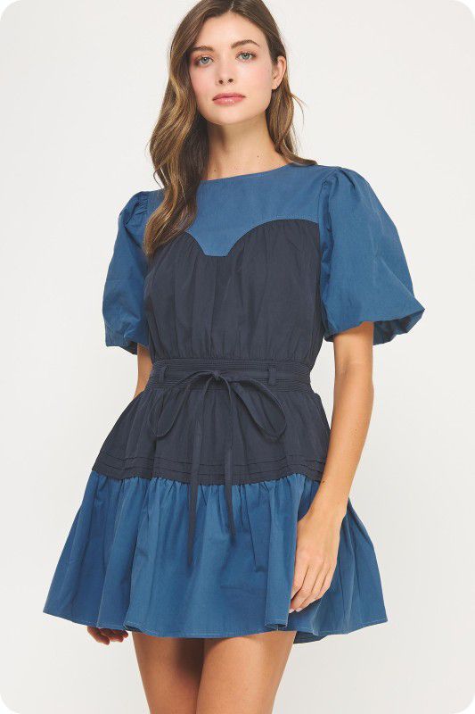 Color Block Denim Mini Dress