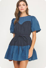 Load image into Gallery viewer, Color Block Denim Mini Dress
